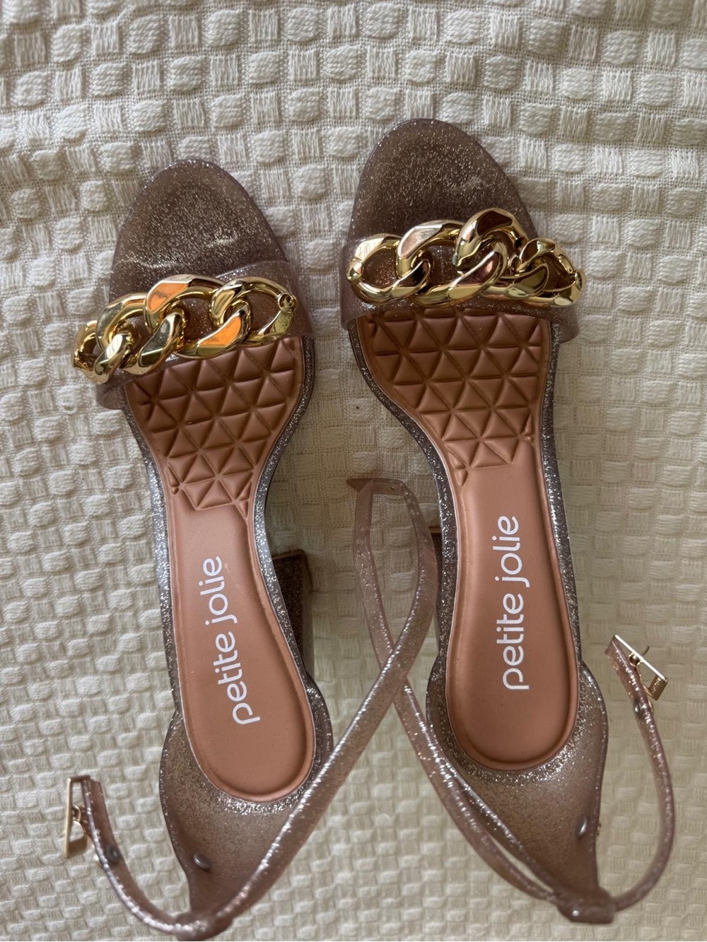 Petit Jolie glitter rose gold sandals with gold chain